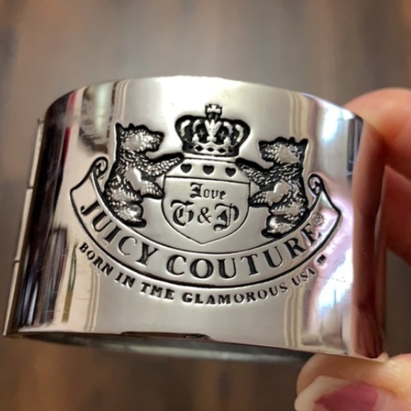 Y2K JUICY COUTURE SILVER CUFF BRACELET RARE “GO COUTURE YOURSELF” HEAVY METAL